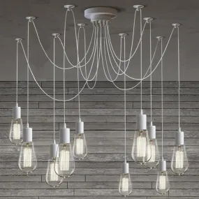 10 head Edison Bare Bulb Pendant Light Chandelier in White
