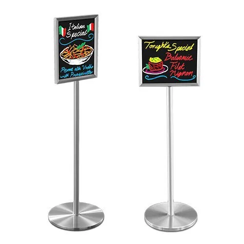 14x22 Upscale Hospitality Black Marker Board Floorstand Displays   Brass Finishes