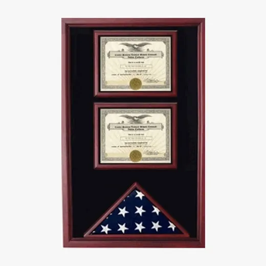 2 Certificates Flag Display case - fit 3" x 5" or fit 5" x 8" or fit 5" x 9.5" Casket Flag.