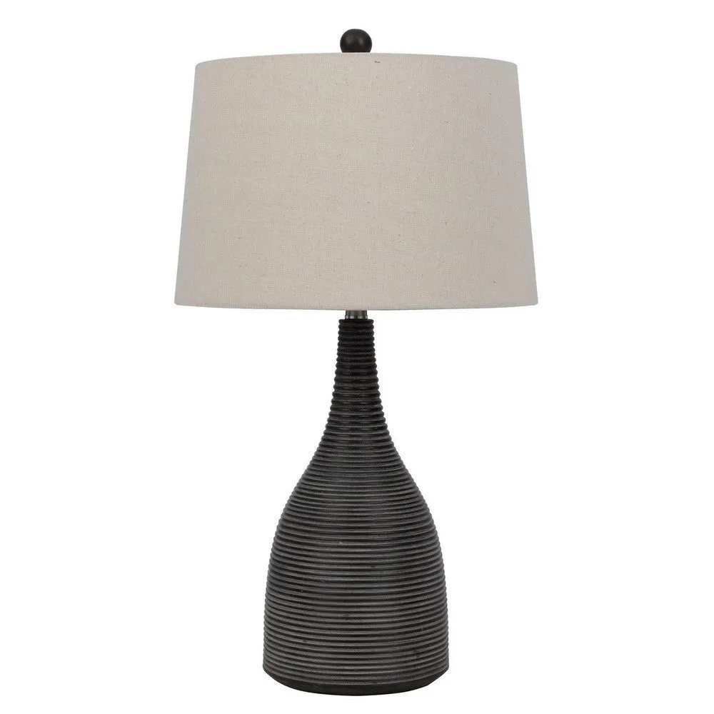 29 Inch Classic Table Lamp, Textured Lined Body, Ceramic, Charcoal Black By Casagear Home