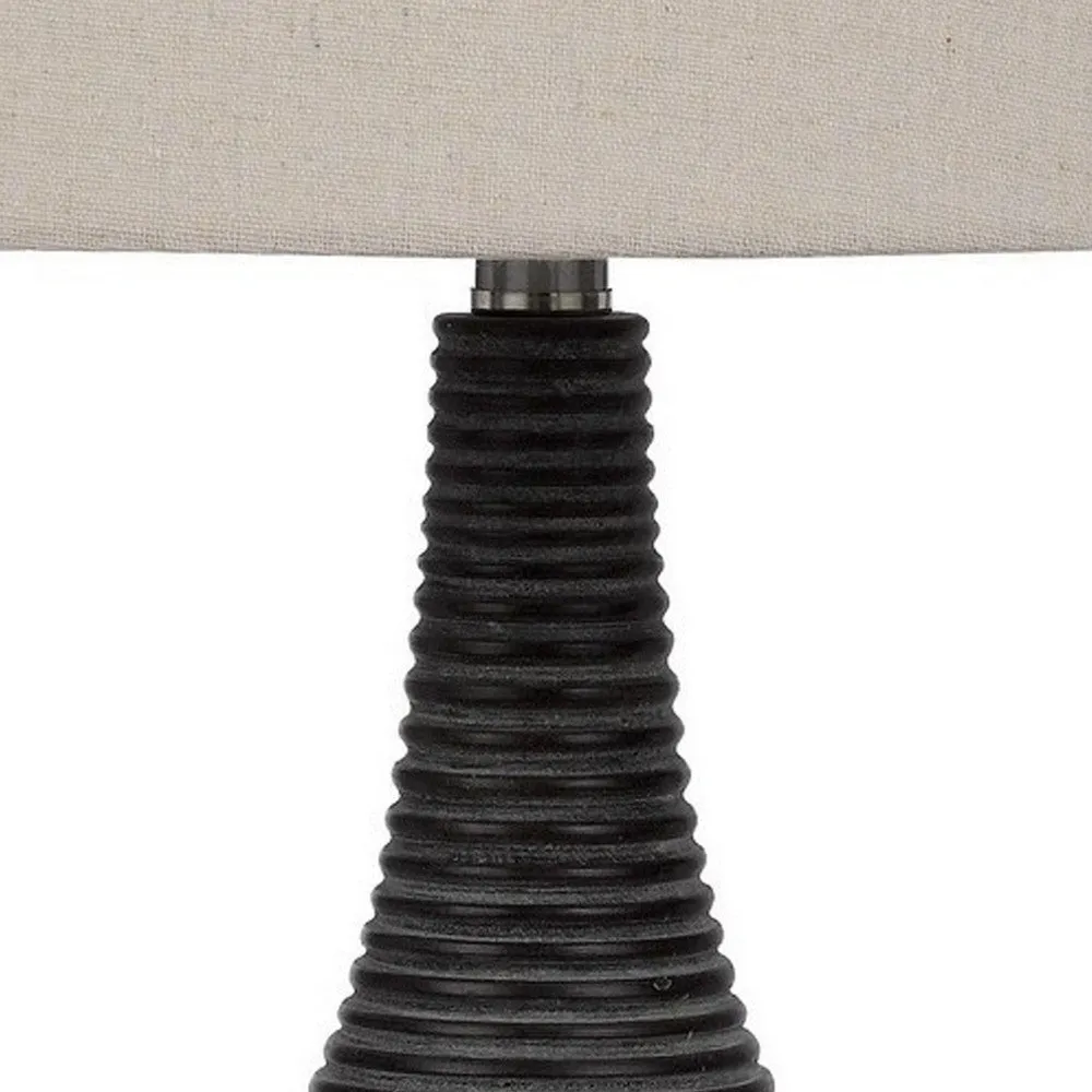 29 Inch Classic Table Lamp, Textured Lined Body, Ceramic, Charcoal Black By Casagear Home