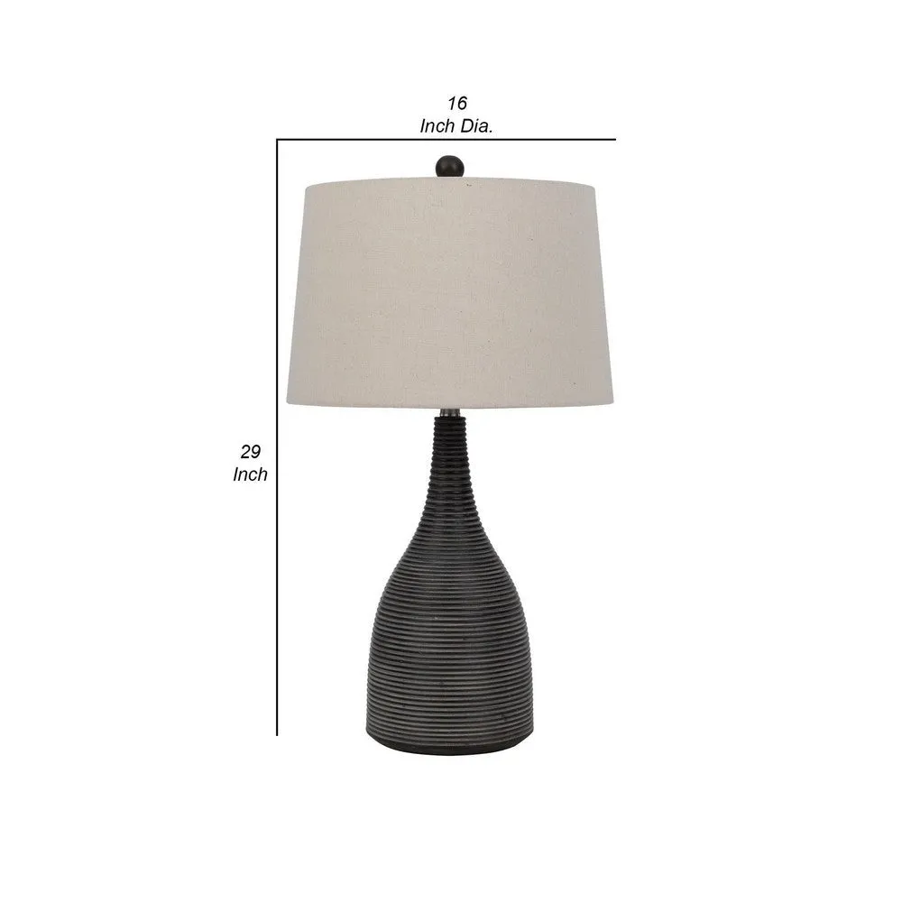 29 Inch Classic Table Lamp, Textured Lined Body, Ceramic, Charcoal Black By Casagear Home