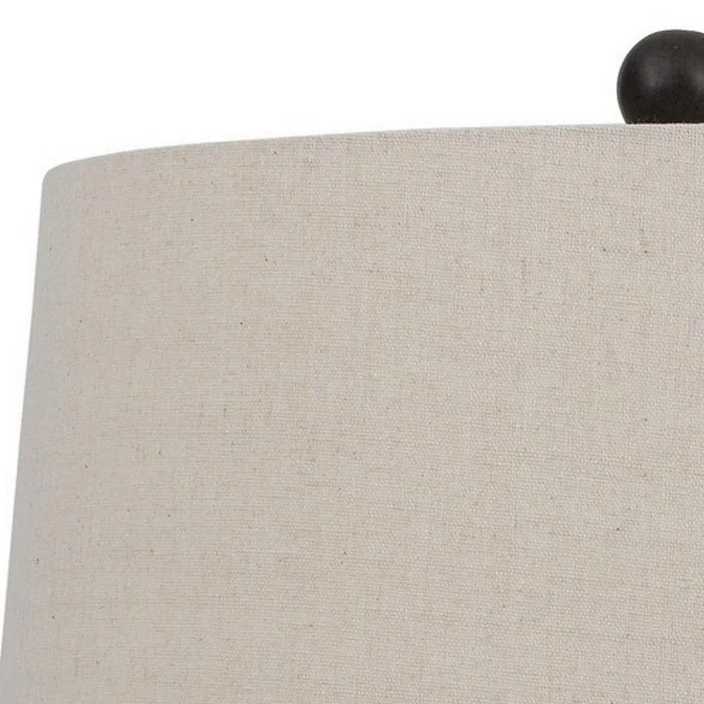 29 Inch Classic Table Lamp, Textured Lined Body, Ceramic, Charcoal Black By Casagear Home