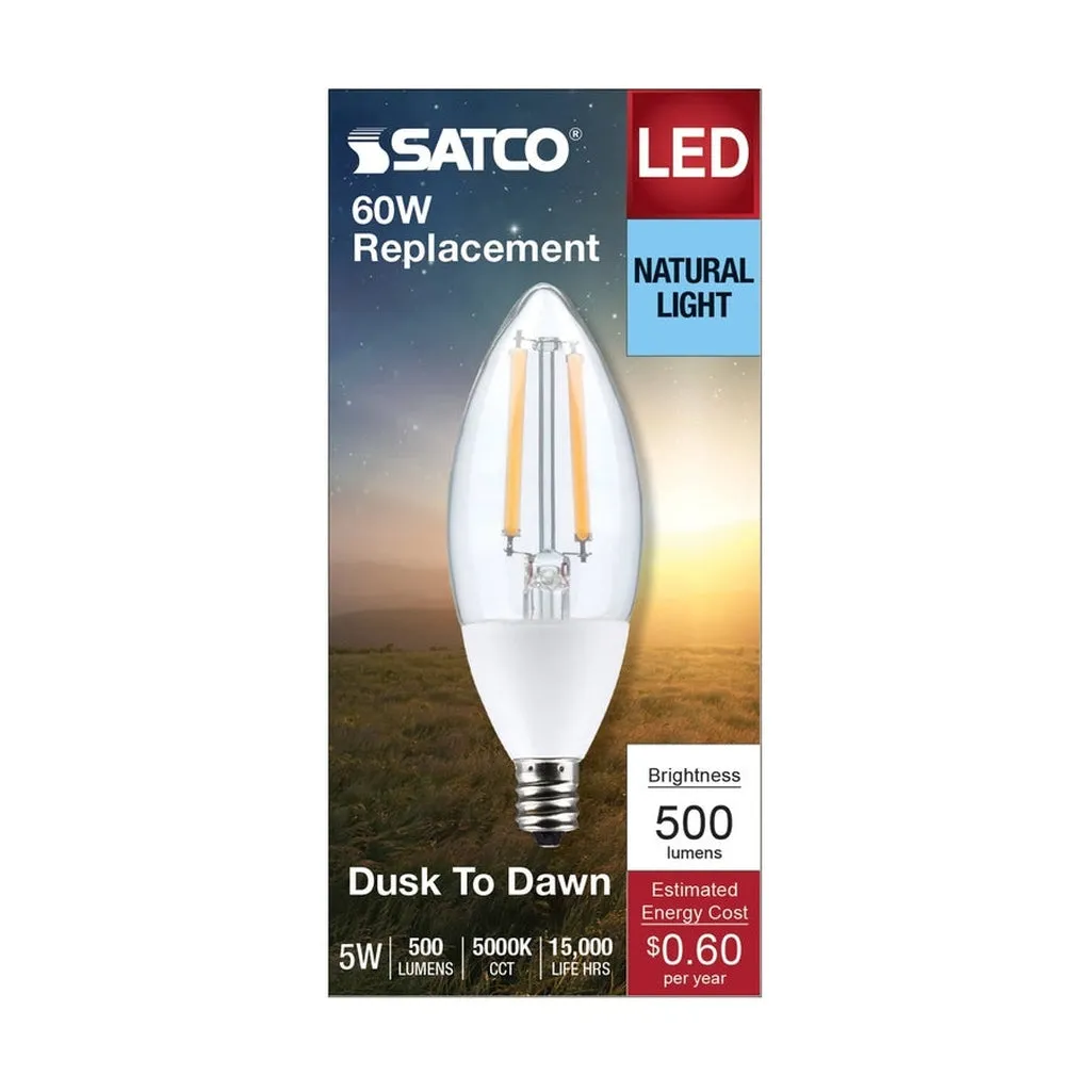 5W B11 - Dusk to Dawn LED - 5000K - Candelabra Base - 120V - 90 CRI - With Photocell