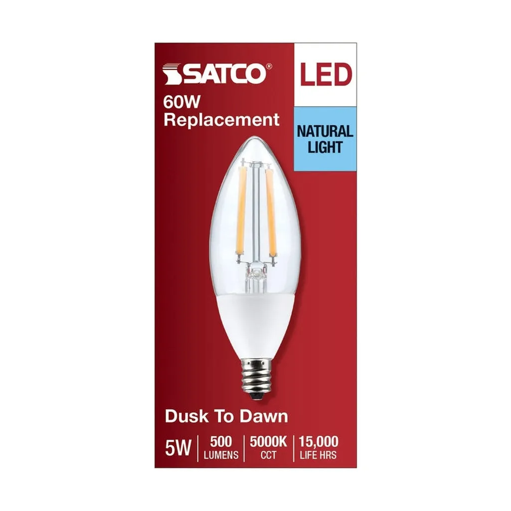 5W B11 - Dusk to Dawn LED - 5000K - Candelabra Base - 120V - 90 CRI - With Photocell