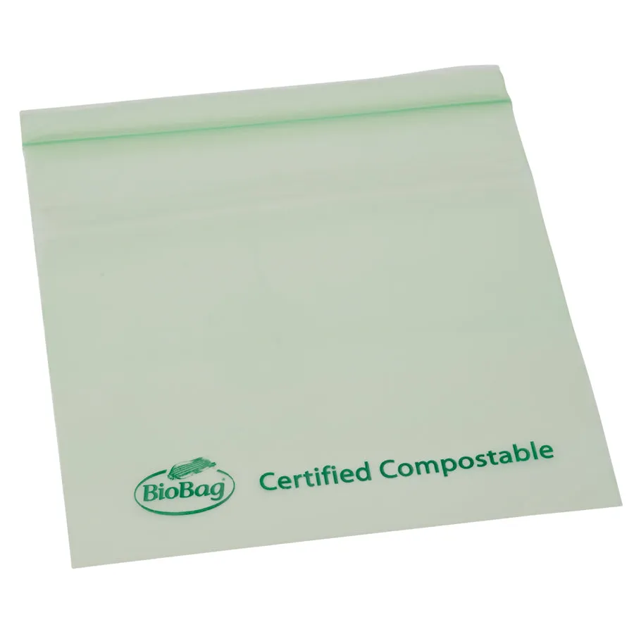 6.5" x 6.7" x 1.8 mil Quart/Sandwich Size Green Compostable Plastic Ziplock Bags with Resealable Ziplock (300 Bags, 25 Bags/Box, 12 Boxes/Case)