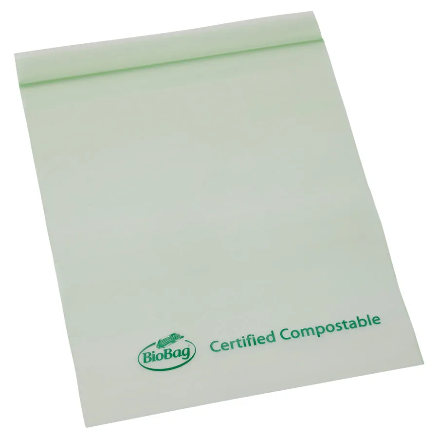 7" x 8.7" x 1.8 mil Quart/Sandwich Size Green Compostable Plastic Ziplock Bags with Resealable Ziplock (240 Bags, 20 Bags/Box, 12 Boxes/Case)