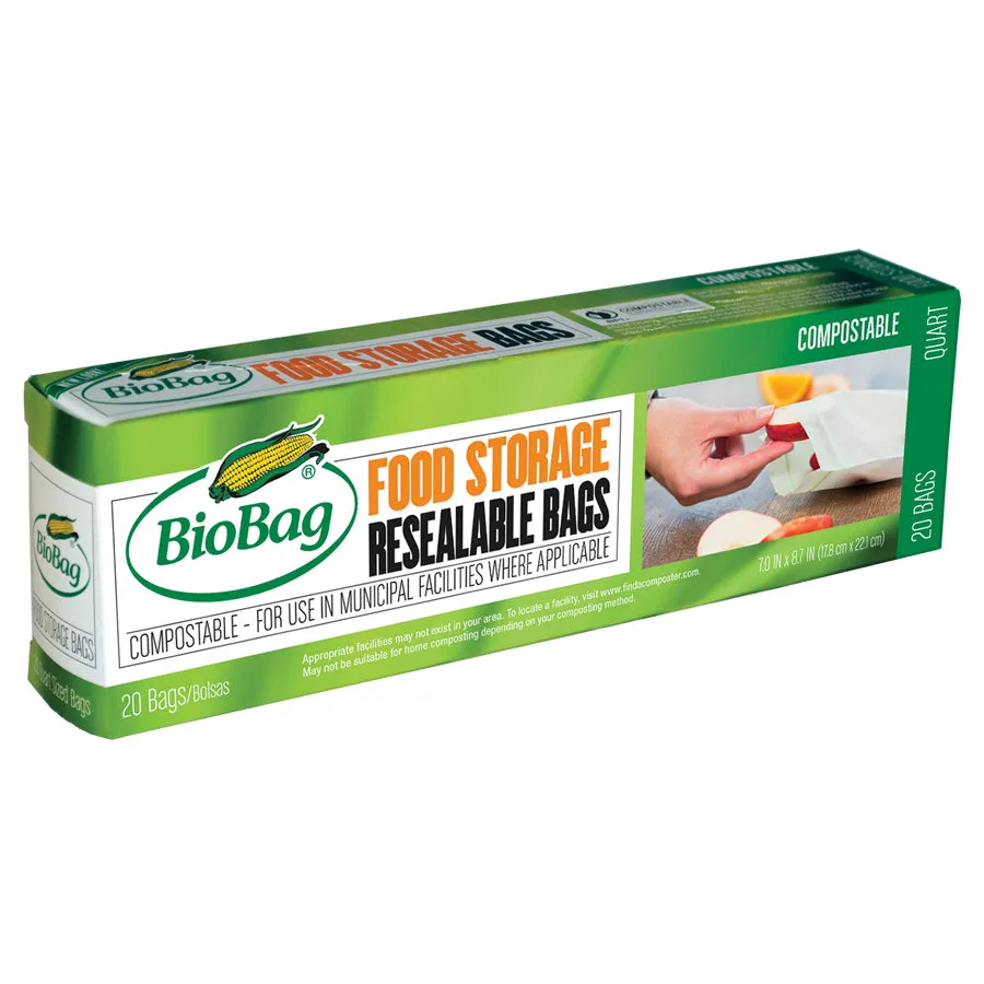7" x 8.7" x 1.8 mil Quart/Sandwich Size Green Compostable Plastic Ziplock Bags with Resealable Ziplock (240 Bags, 20 Bags/Box, 12 Boxes/Case)