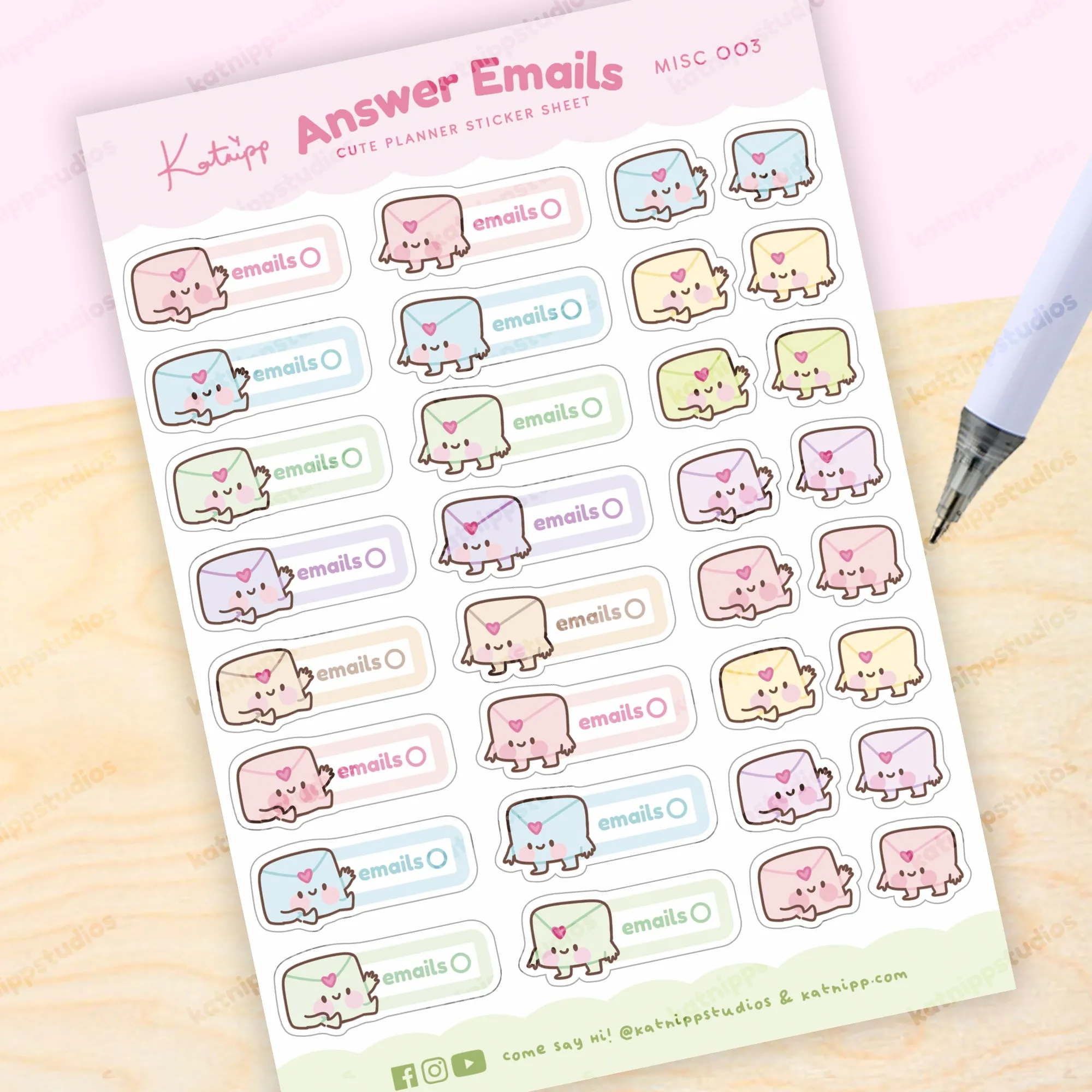 Answer Emails Sticker Sheet – Kawaii Planner Stickers | Organise Your Inbox | MISC 003