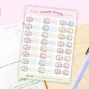 Answer Emails Sticker Sheet – Kawaii Planner Stickers | Organise Your Inbox | MISC 003