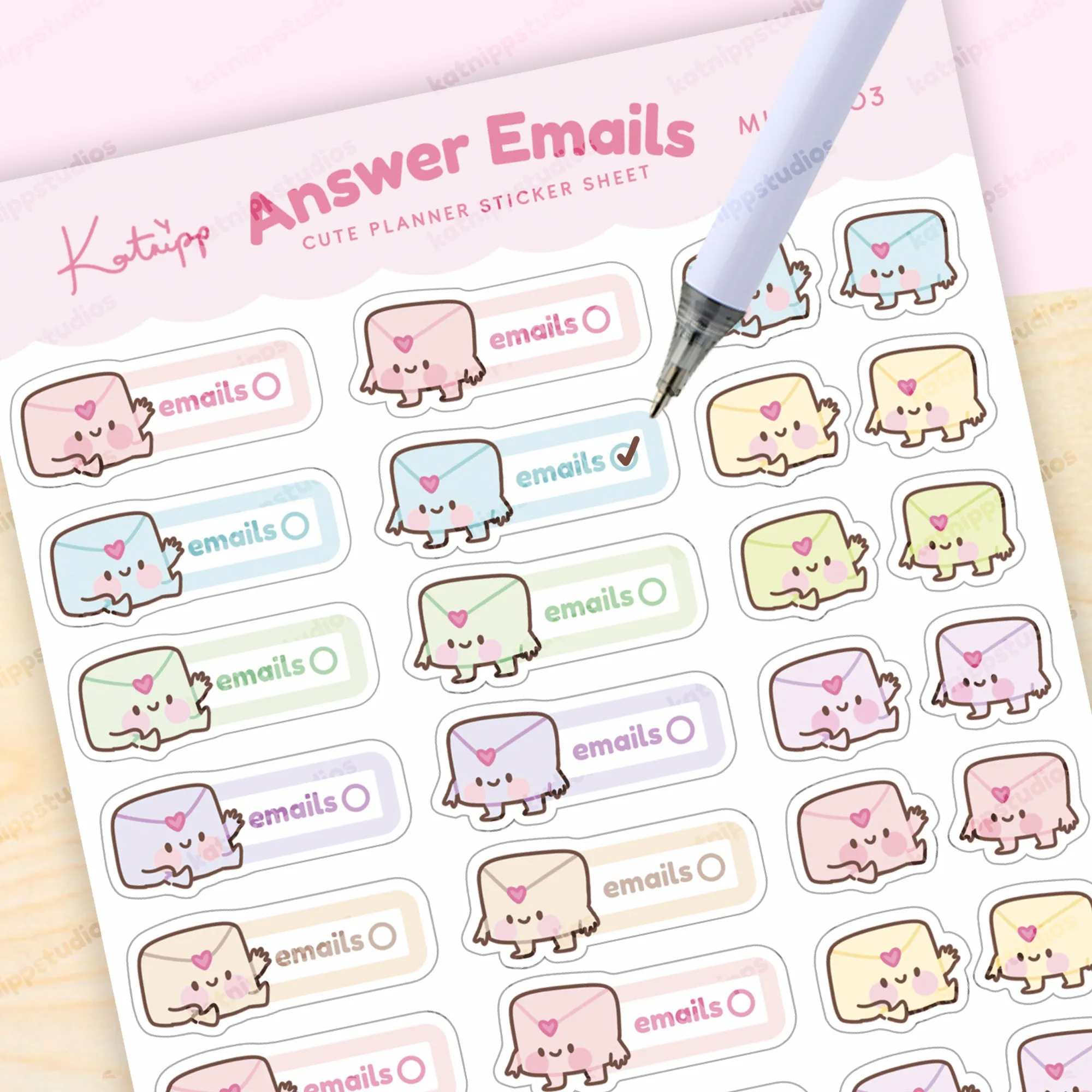 Answer Emails Sticker Sheet – Kawaii Planner Stickers | Organise Your Inbox | MISC 003