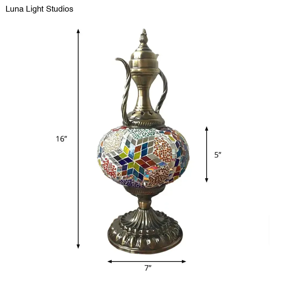 Antique Small Desk Lamp - White/Red/Orange Glass Sphere - 1 Bulb Task Lighting with Metal Base for Living House