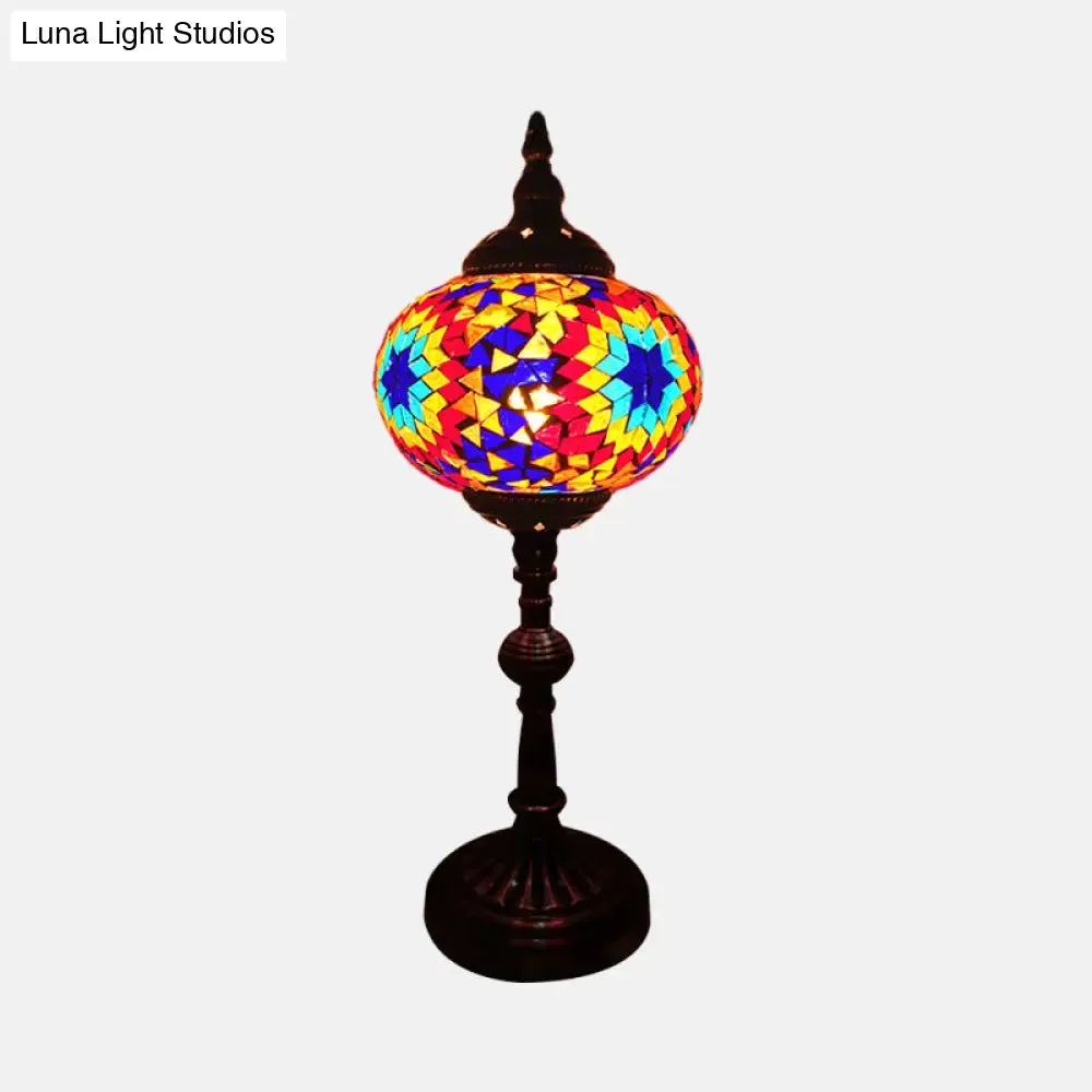 Antique Stained Glass Night Table Light with Elliptical Design – Perfect for Bedroom Desk – White/Red/Blue Options