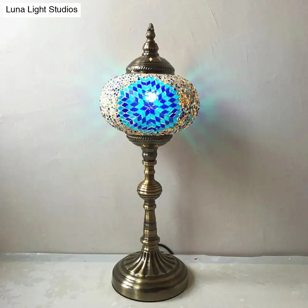Antique Stained Glass Night Table Light with Elliptical Design – Perfect for Bedroom Desk – White/Red/Blue Options