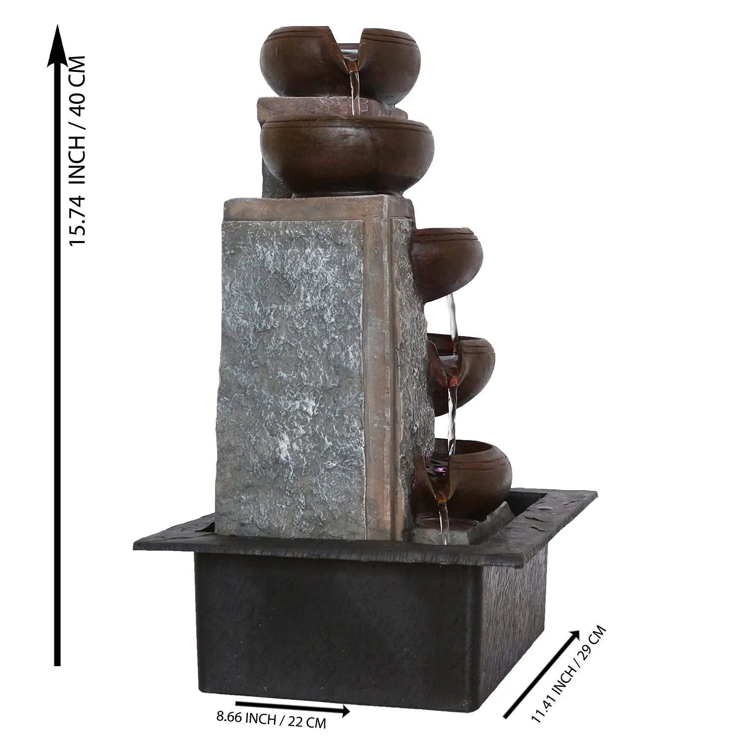 Arjun 5 Step Table Top Indoor Outdoor Water Fall Fountain with LED Lights Home Decor Decoration Gift Gifting Items (A9)