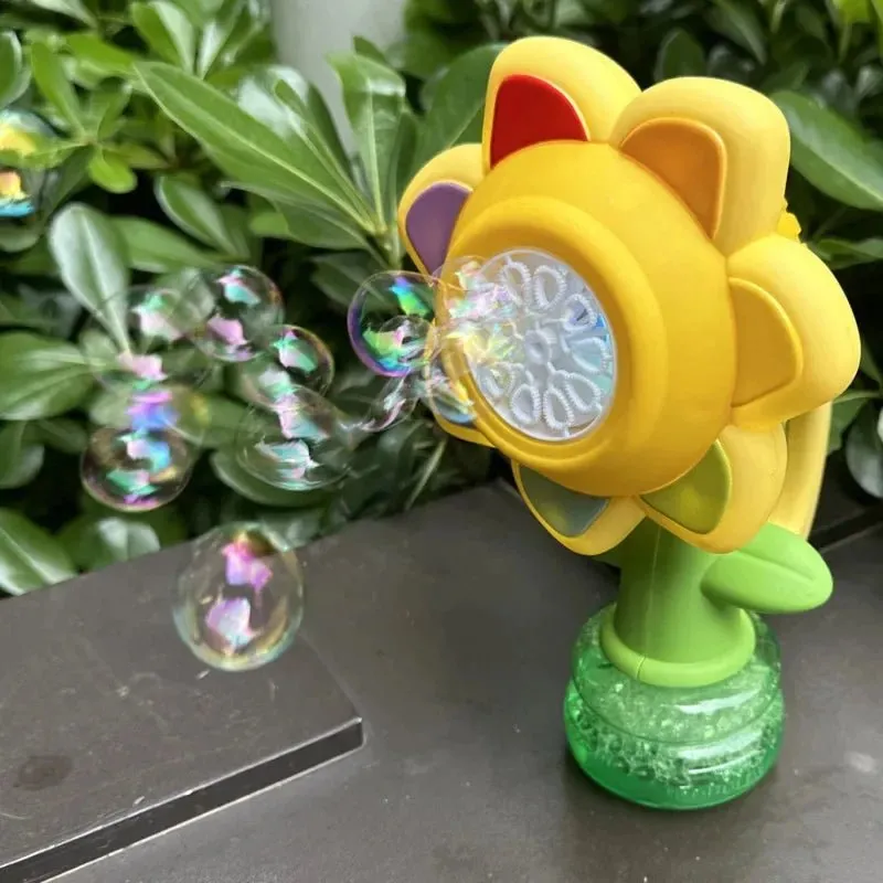 Automatic Sunflower Bubble Machine with Rotating Lights – Fun Soap Bubble Gun for Kids, Perfect Summer Outdoor Toy Gift