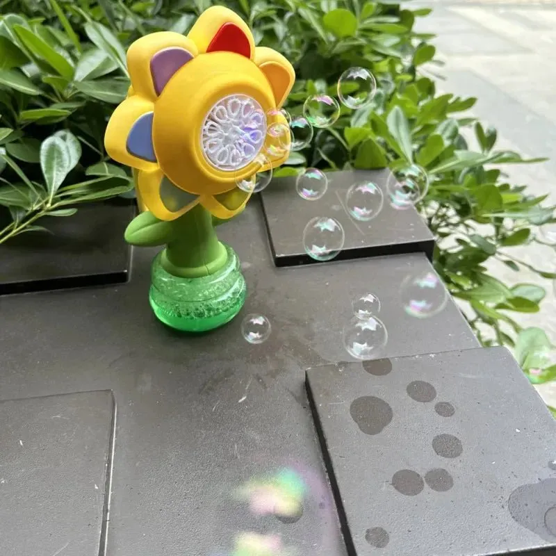 Automatic Sunflower Bubble Machine with Rotating Lights – Fun Soap Bubble Gun for Kids, Perfect Summer Outdoor Toy Gift