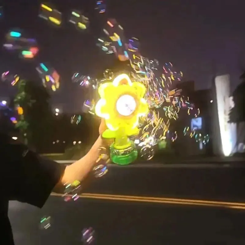 Automatic Sunflower Bubble Machine with Rotating Lights – Fun Soap Bubble Gun for Kids, Perfect Summer Outdoor Toy Gift