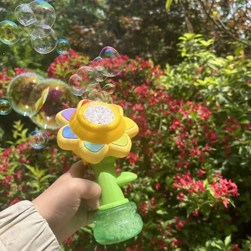 Automatic Sunflower Bubble Machine with Rotating Lights – Fun Soap Bubble Gun for Kids, Perfect Summer Outdoor Toy Gift