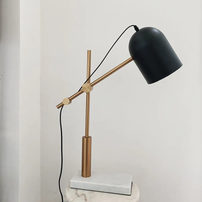 Ayla - Black Black Cloche Shaped Reading Table Light Postmodern Single Metal Nightstand Lamp with Brass Balance Arm