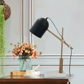 Ayla - Black Black Cloche Shaped Reading Table Light Postmodern Single Metal Nightstand Lamp with Brass Balance Arm
