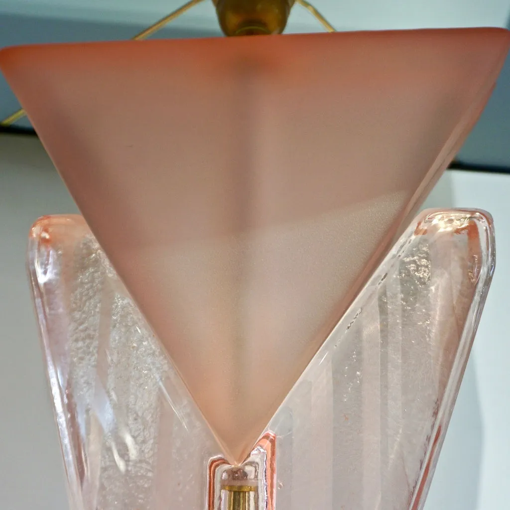 Bespoke Italian Post Modern Rose Pink Murano Glass Geometric Couture Table Lamp
