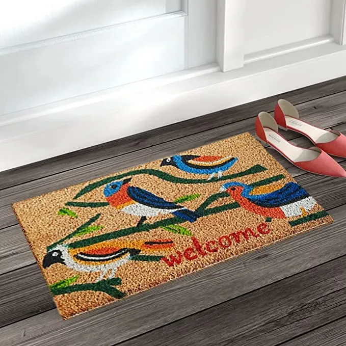 Birdy Welcome Theme Natural Coir Door Mat (40X60 cm)