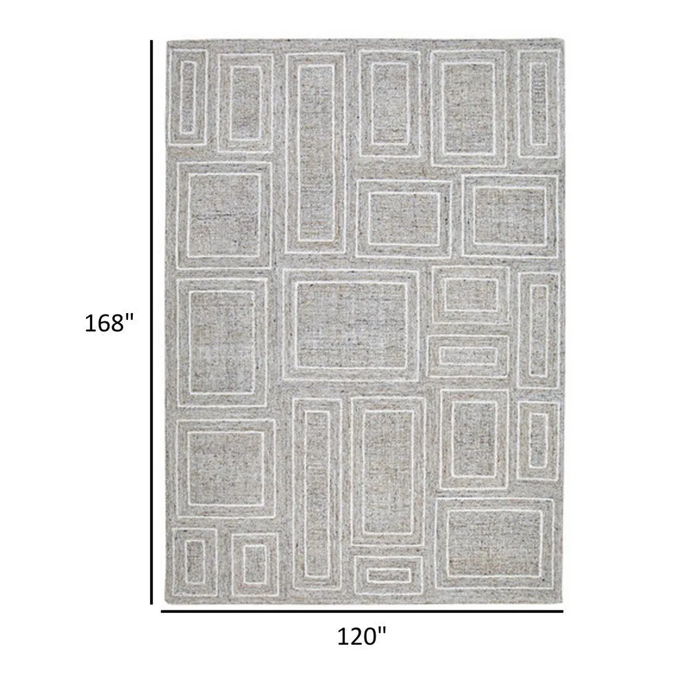 Bora 10 x 14 Area Rug, Geometric Pattern, Polyester Gray White Wool, Cotton By Casagear Home