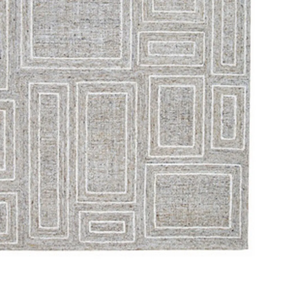 Bora 10 x 14 Area Rug, Geometric Pattern, Polyester Gray White Wool, Cotton By Casagear Home