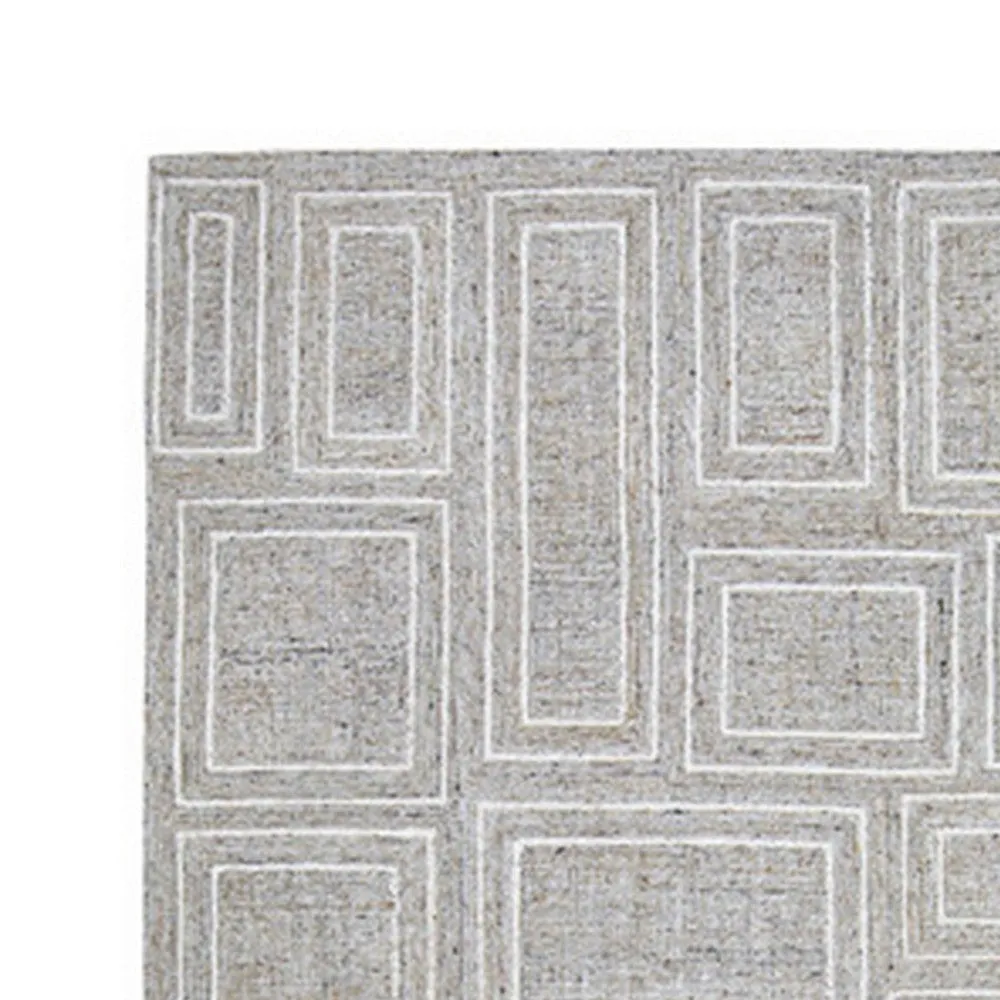 Bora 10 x 14 Area Rug, Geometric Pattern, Polyester Gray White Wool, Cotton By Casagear Home