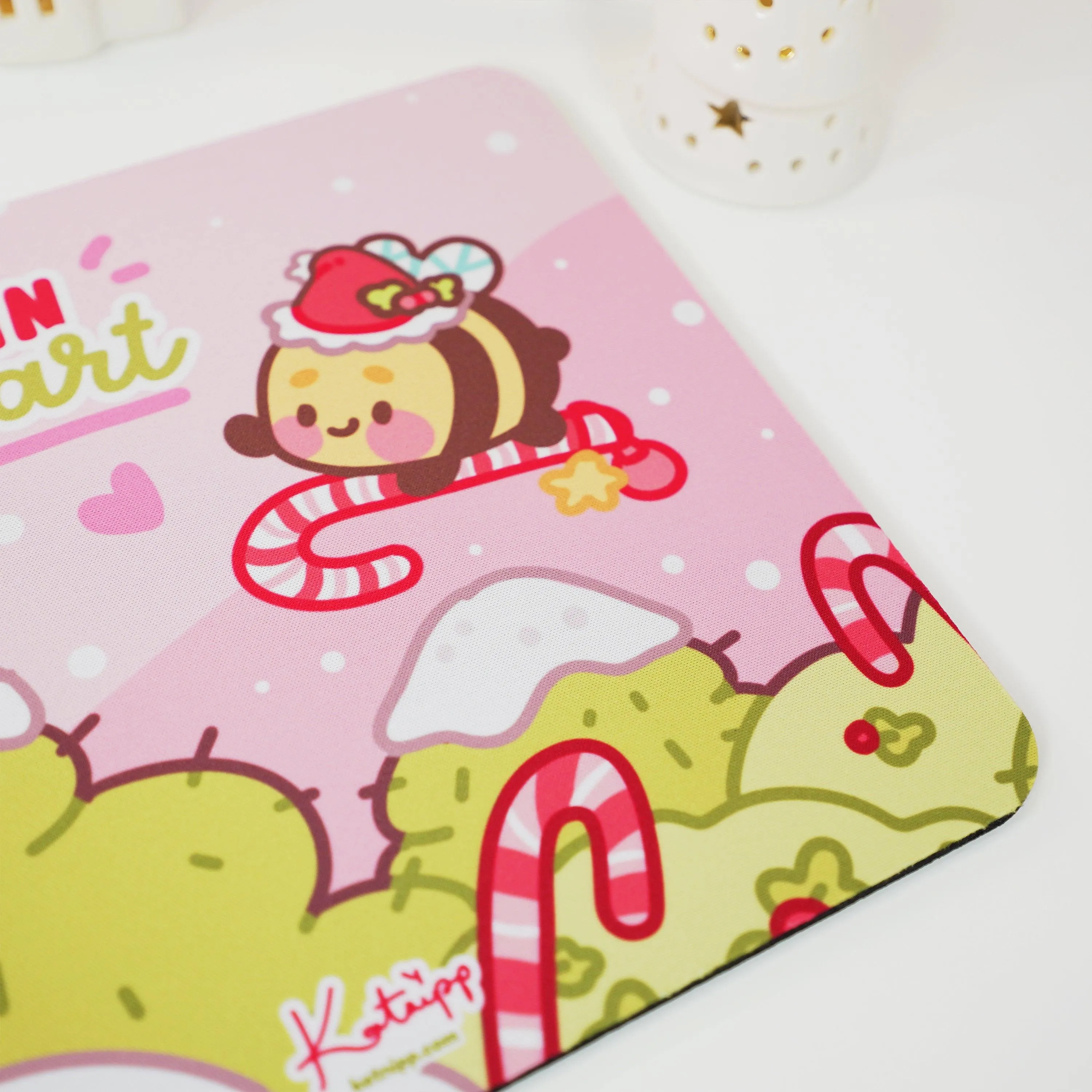 Bumblebutt Candy Cane Mouse Pad | Kawaii Festive Holiday Desk Accessory