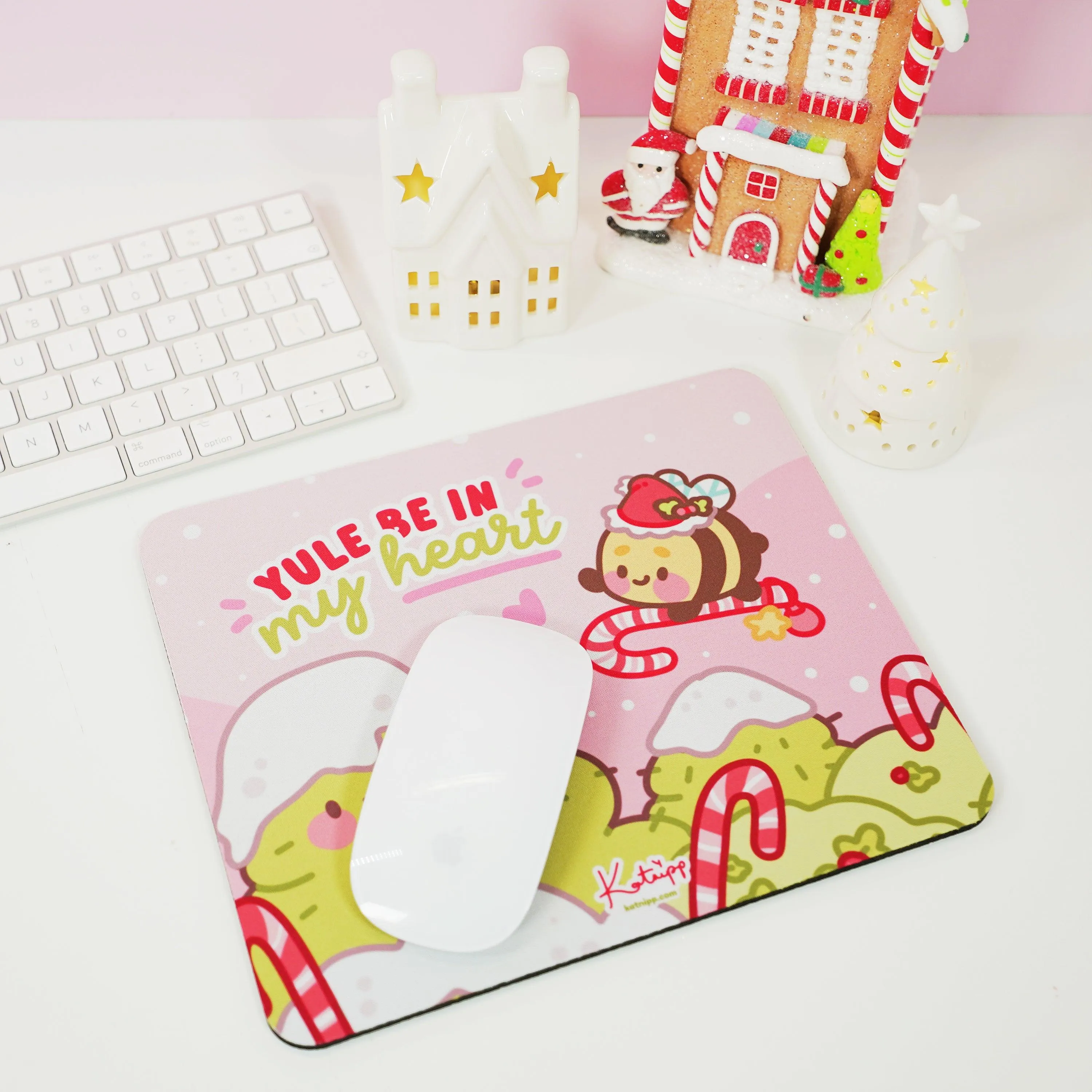 Bumblebutt Candy Cane Mouse Pad | Kawaii Festive Holiday Desk Accessory
