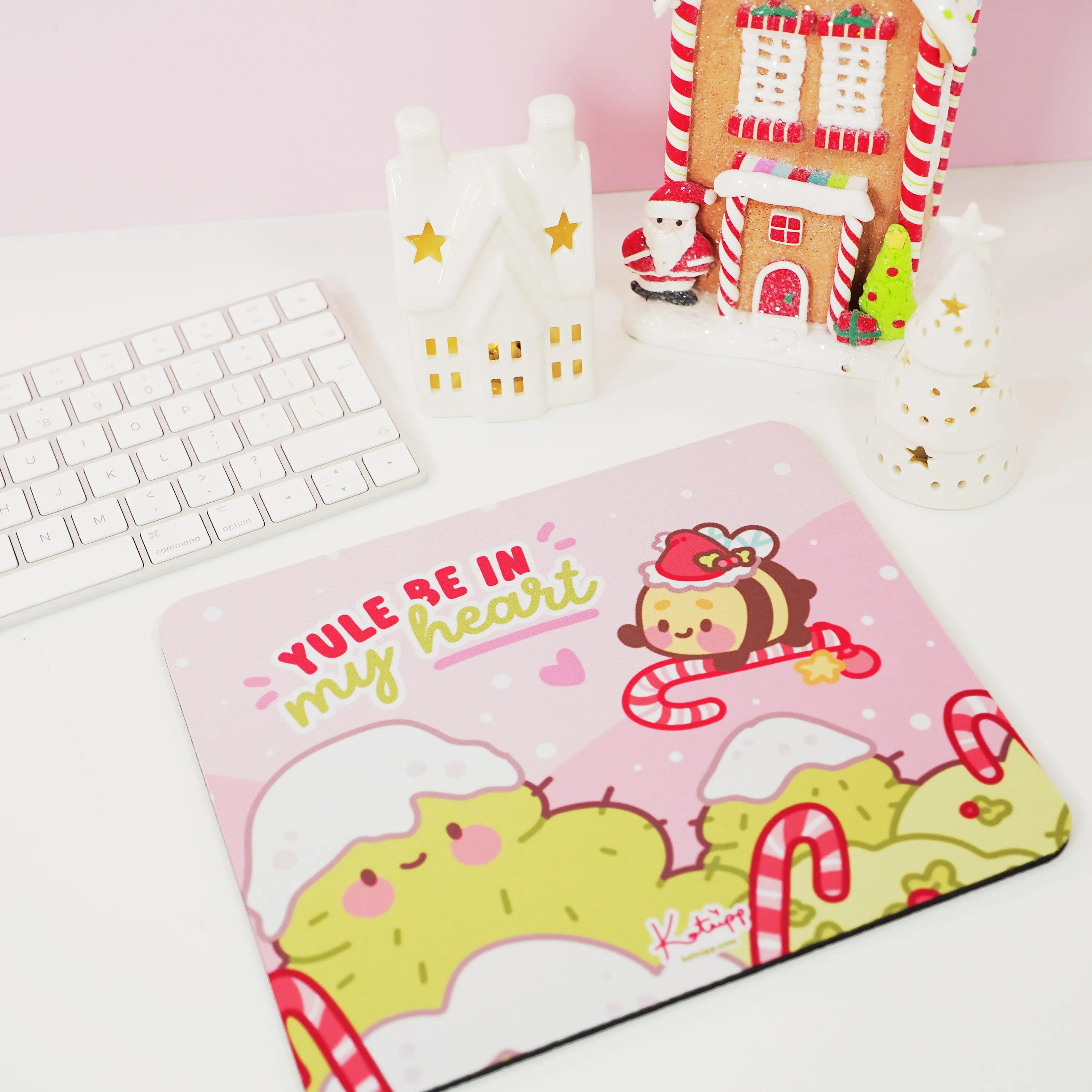 Bumblebutt Candy Cane Mouse Pad | Kawaii Festive Holiday Desk Accessory