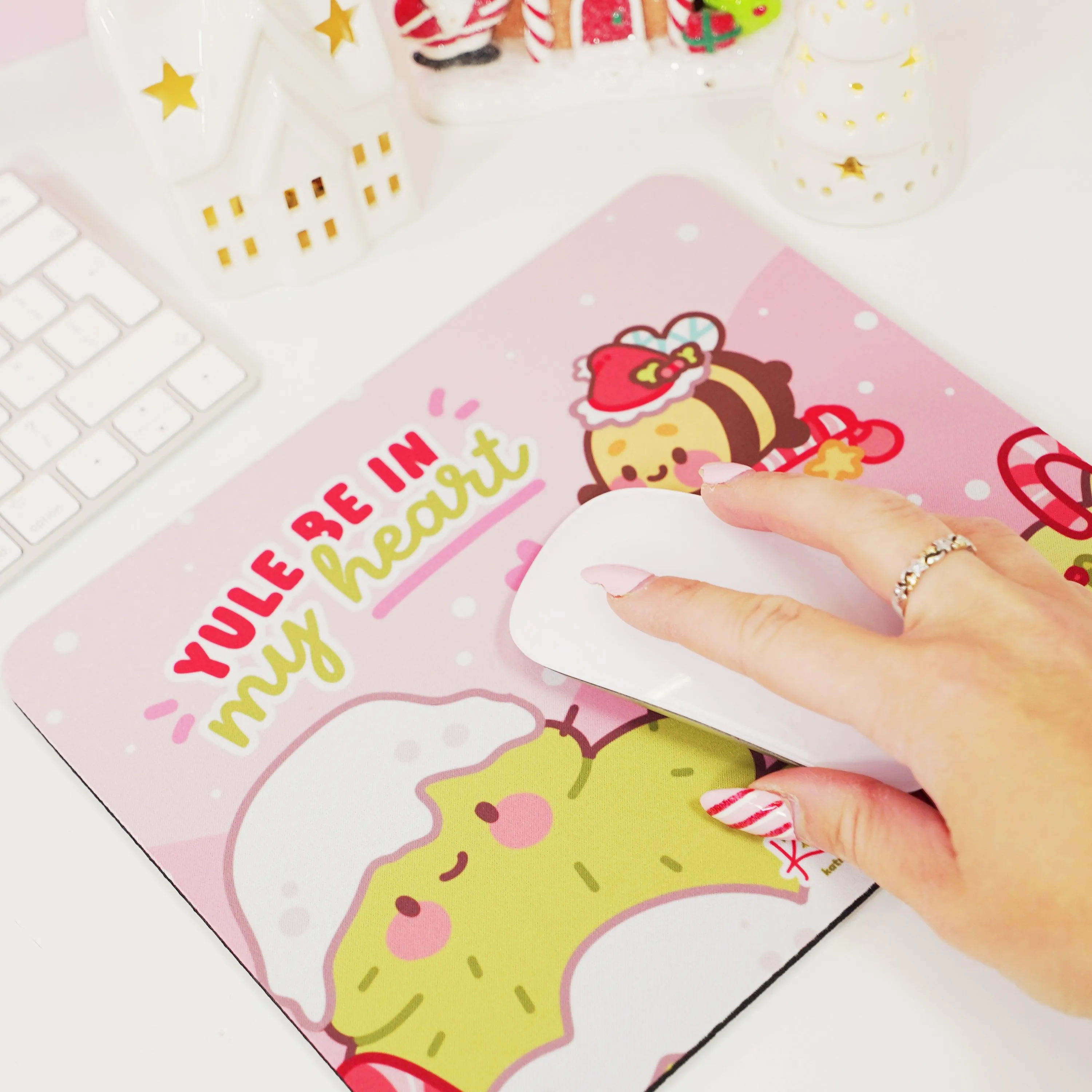 Bumblebutt Candy Cane Mouse Pad | Kawaii Festive Holiday Desk Accessory