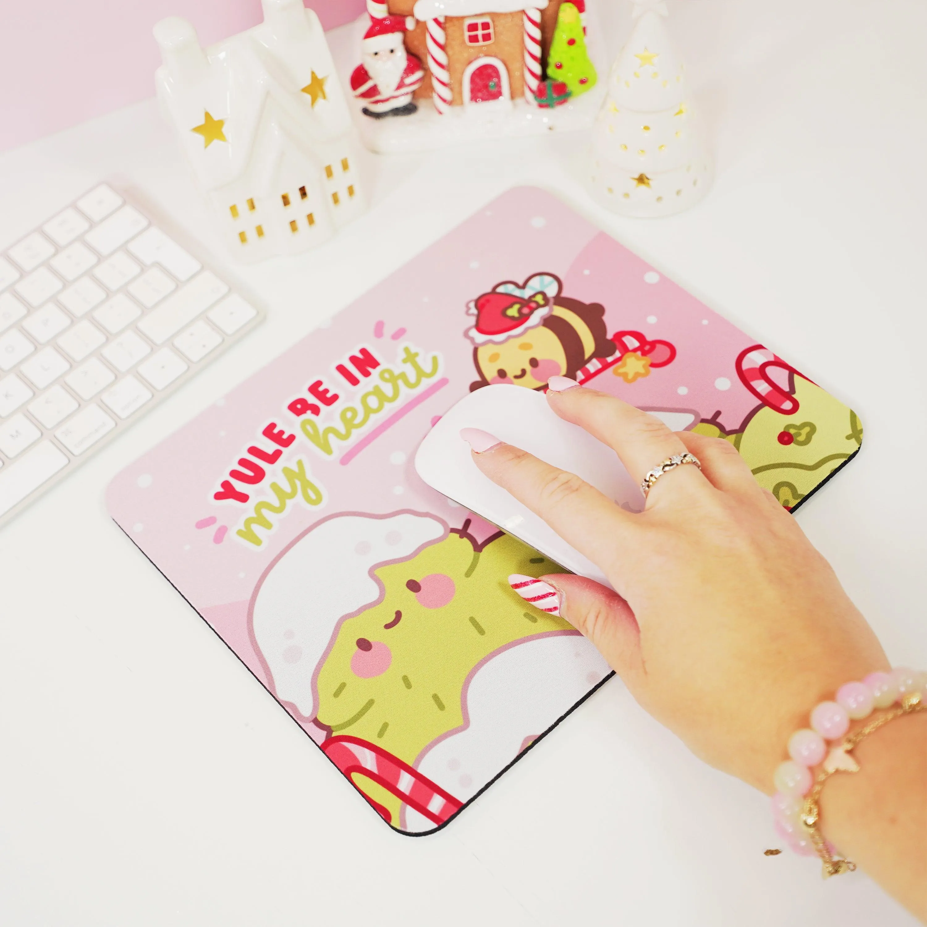 Bumblebutt Candy Cane Mouse Pad | Kawaii Festive Holiday Desk Accessory