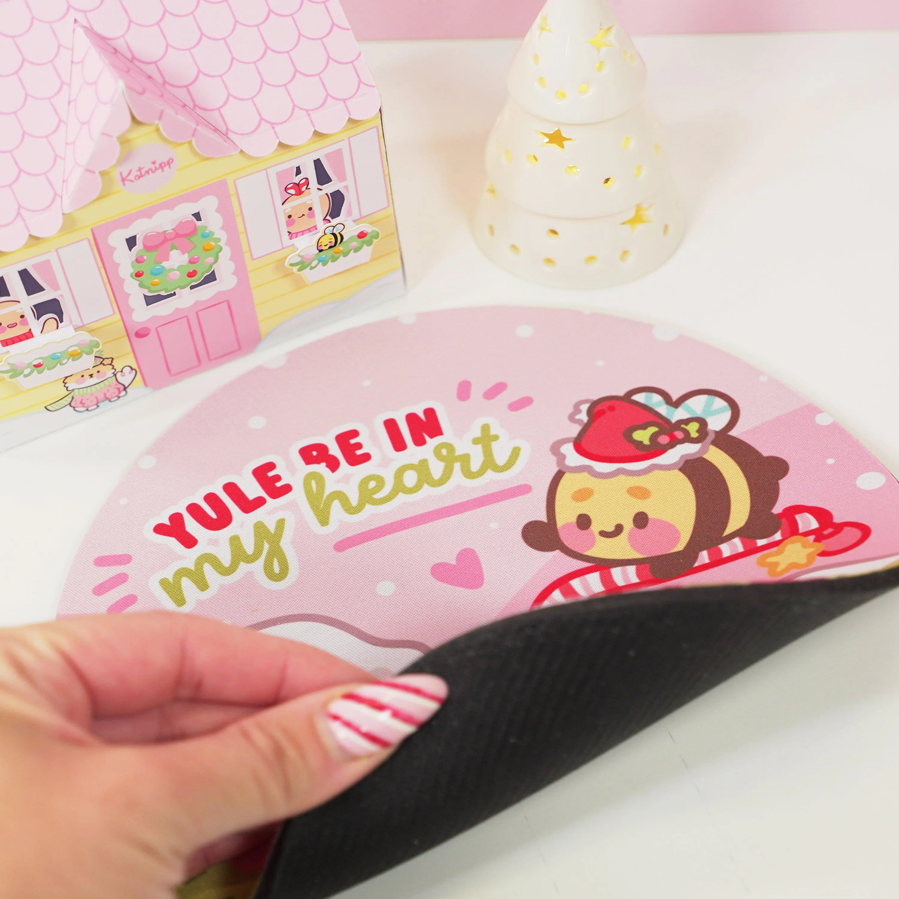 Bumblebutt Candy Cane Mouse Pad | Kawaii Festive Holiday Desk Accessory