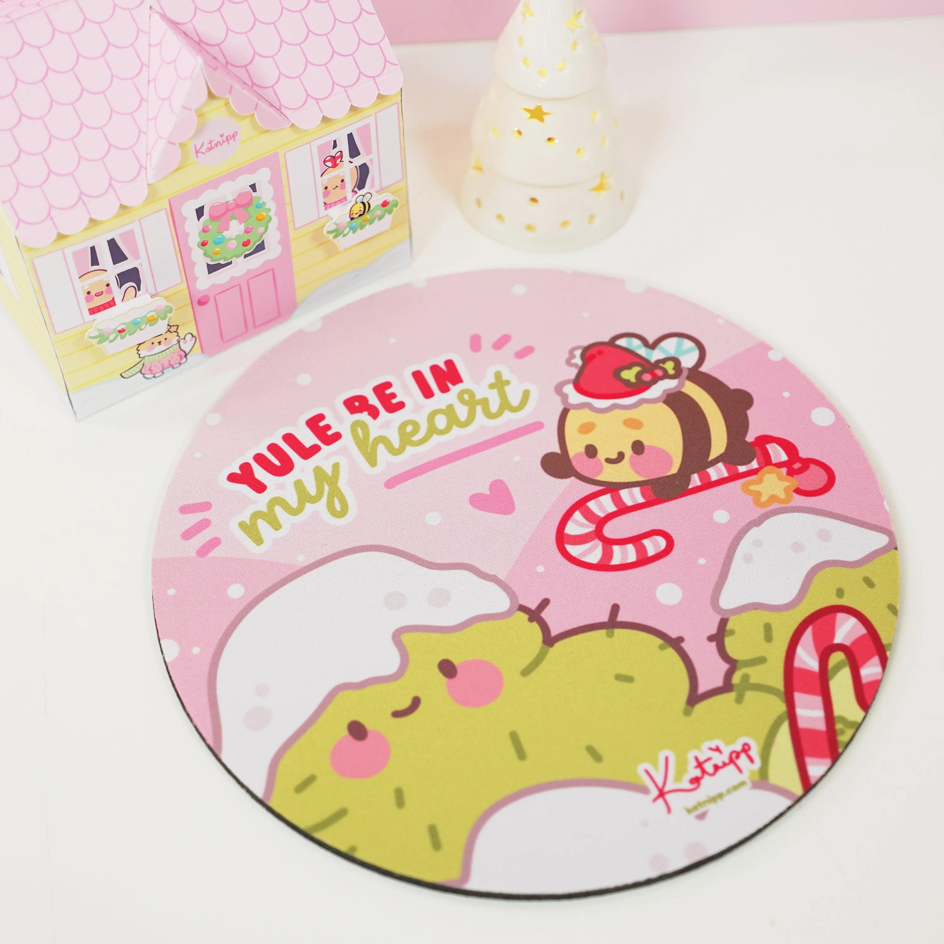 Bumblebutt Candy Cane Mouse Pad | Kawaii Festive Holiday Desk Accessory