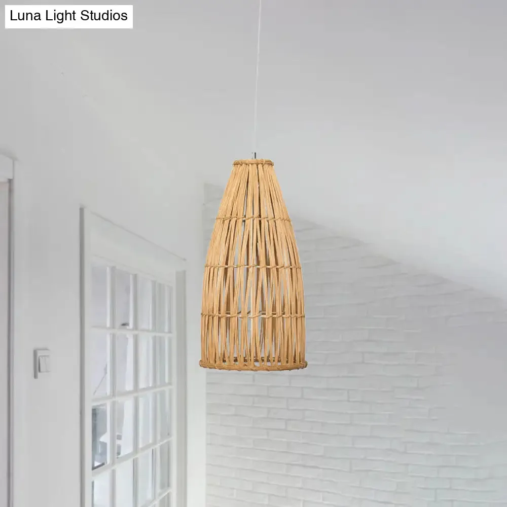 Chinese Bamboo Basket Hanging Pendant Light - Khaki Ceiling Lamp for Dining Room with 1 Bulb