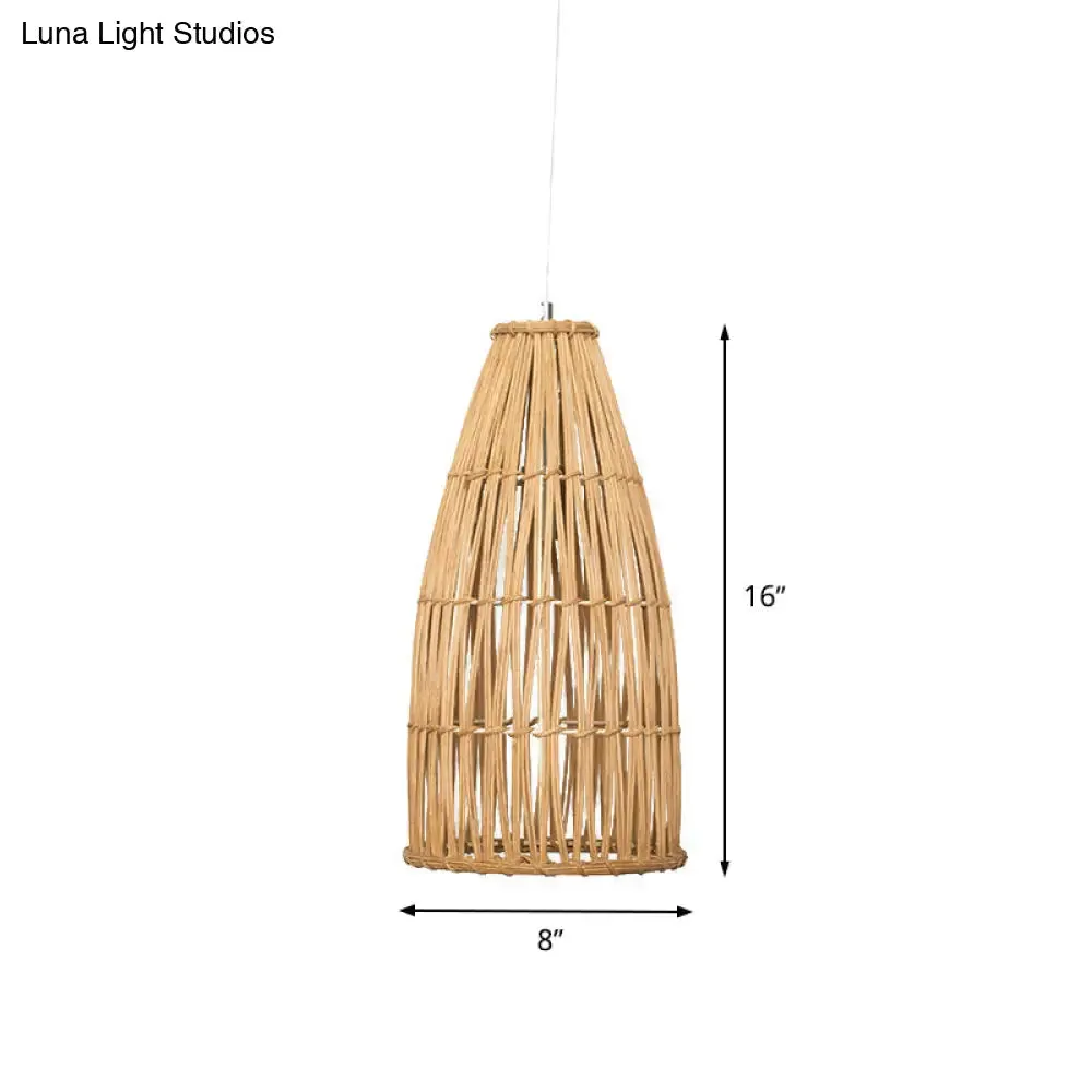 Chinese Bamboo Basket Hanging Pendant Light - Khaki Ceiling Lamp for Dining Room with 1 Bulb