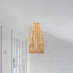 Chinese Bamboo Basket Hanging Pendant Light - Khaki Ceiling Lamp for Dining Room with 1 Bulb