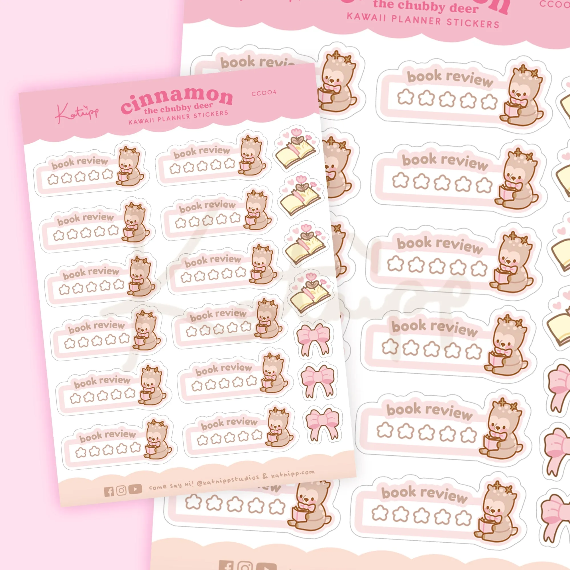Cinnamon Pink Coquette Book Review Stickers | Kawaii Reading Tracker for Journals & Planners | CC004