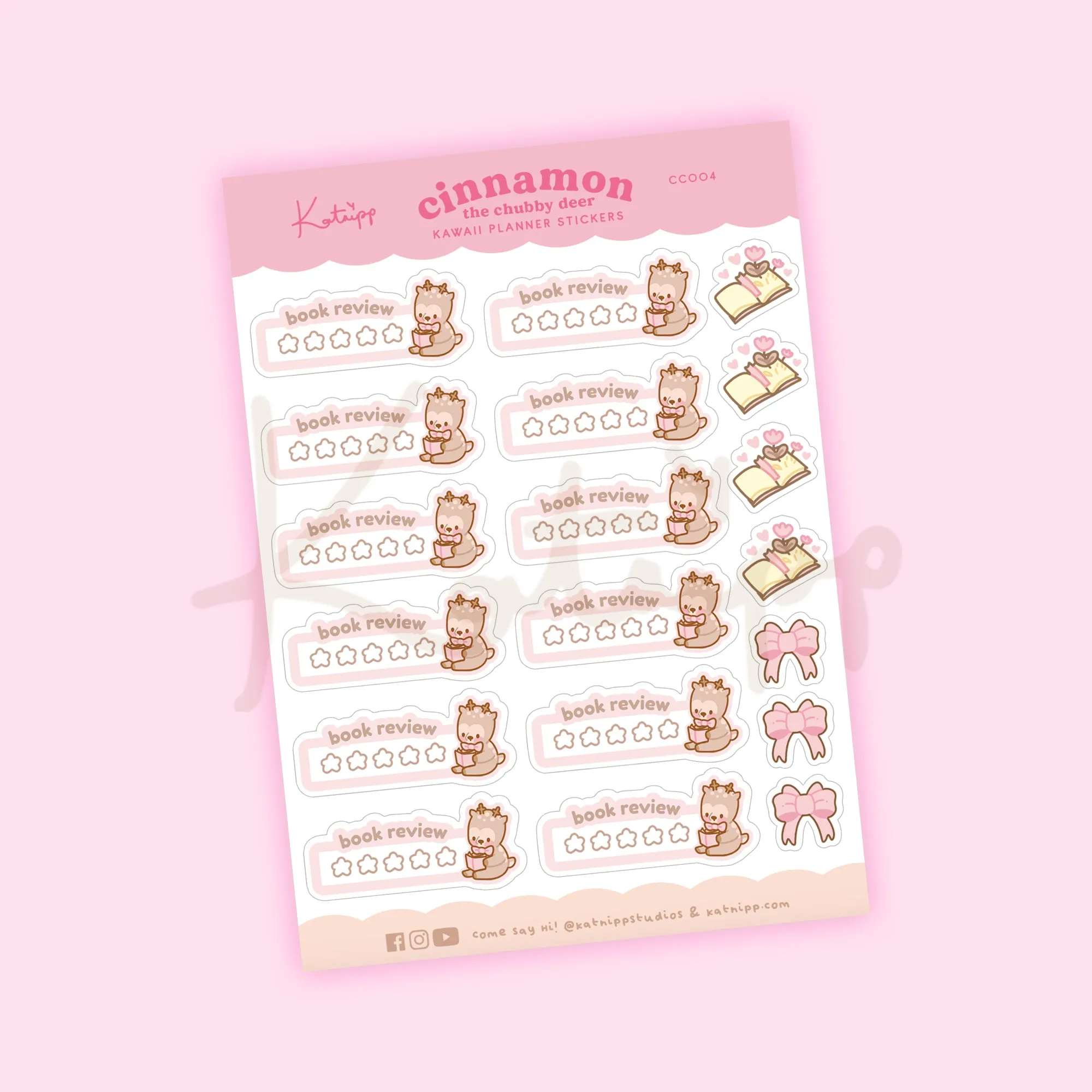 Cinnamon Pink Coquette Book Review Stickers | Kawaii Reading Tracker for Journals & Planners | CC004