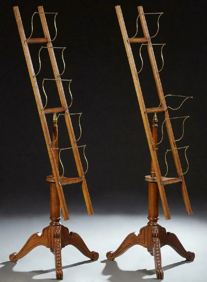 Classy Pair of Birch and Brass Periodical Racks, Antique / Vintage!!