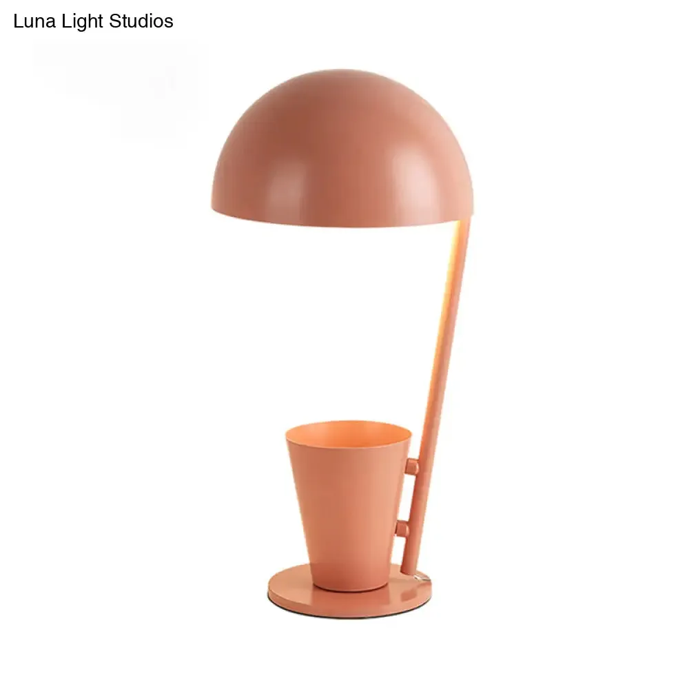 Contemporary Dome Metallic Shade Desk Lamp - Black/Gray, 1-Bulb Reading Book Light with Storage Cup