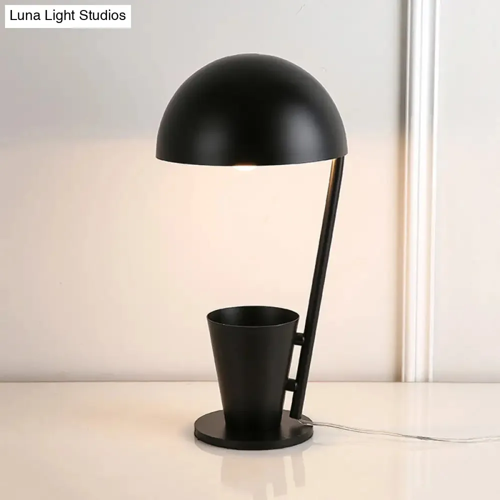 Contemporary Dome Metallic Shade Desk Lamp - Black/Gray, 1-Bulb Reading Book Light with Storage Cup
