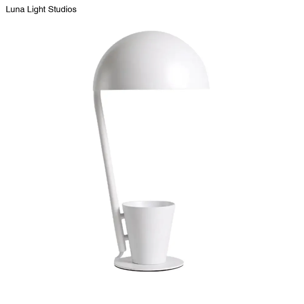Contemporary Dome Metallic Shade Desk Lamp - Black/Gray, 1-Bulb Reading Book Light with Storage Cup