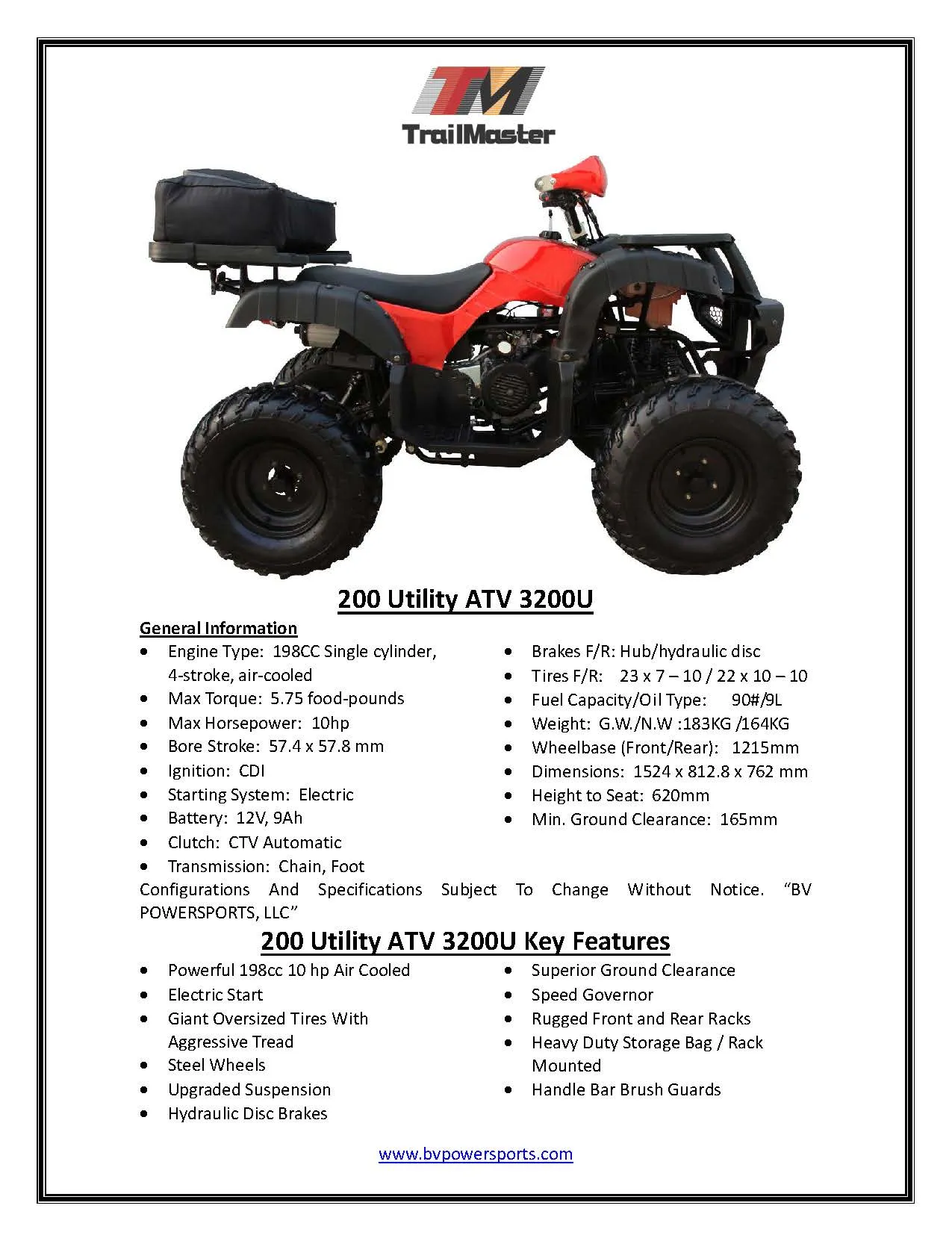 Coolster ATV 3200 U , 168cc engine,Ranch  Inspired, Adult ATV with Automatic transmission, reverse, Electric start, Upgraded Suspension