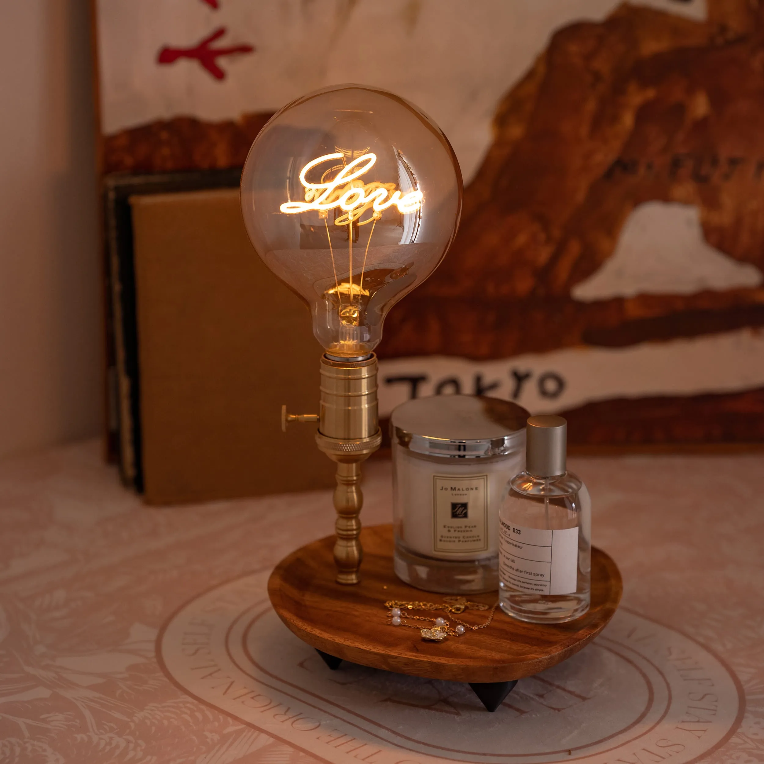 Cordless Table Lamp with Wooden Tray - Gift for Her