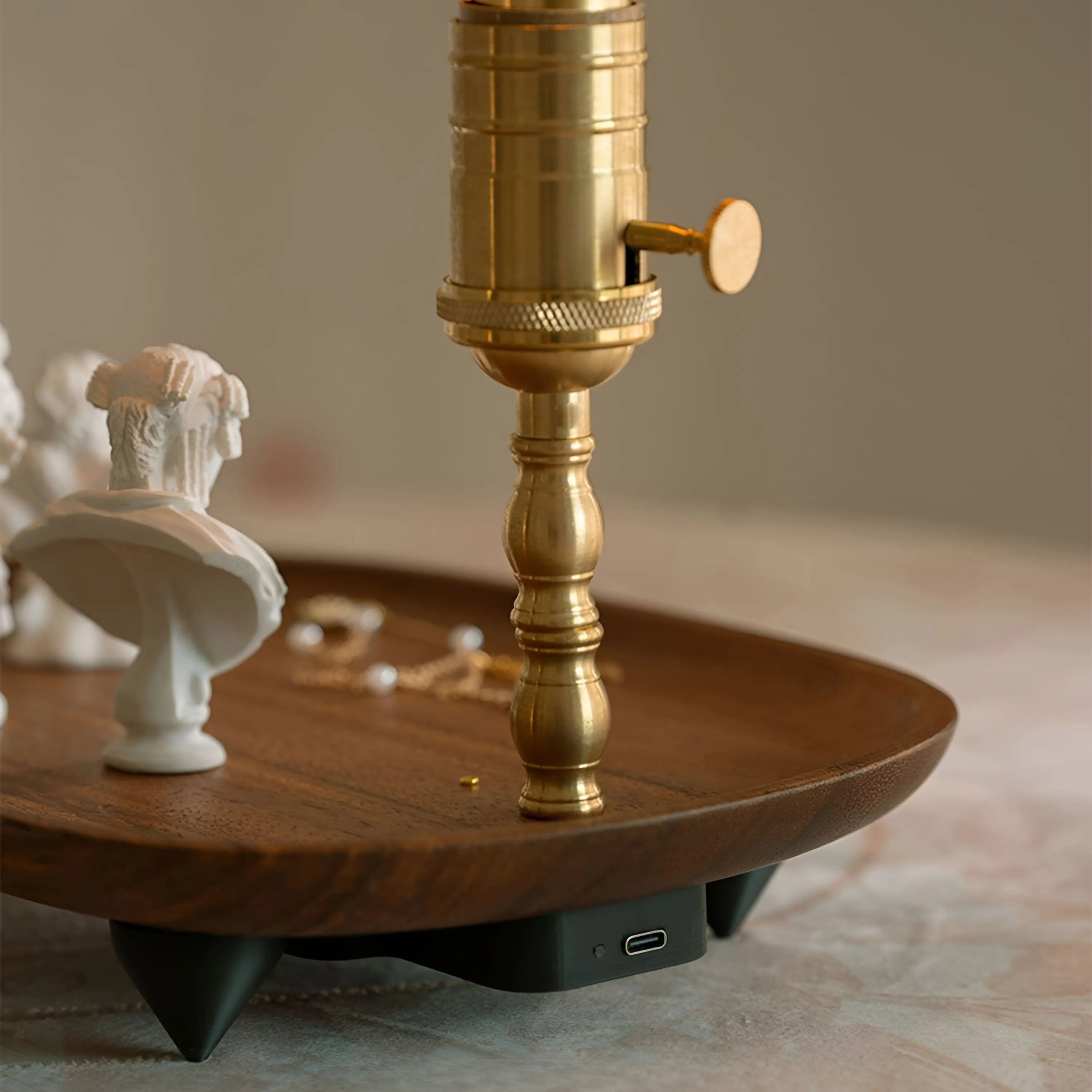 Cordless Table Lamp with Wooden Tray - Gift for Her