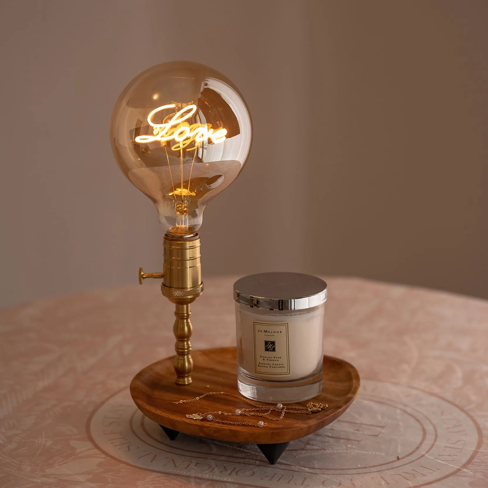 Cordless Table Lamp with Wooden Tray - Gift for Her
